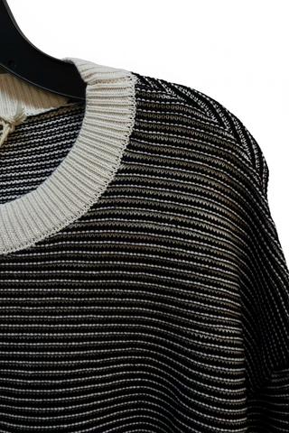 Hem & Thread black and white horizontal striped knit pullover sweater with ribbed collar