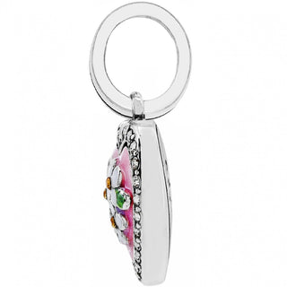 Side view of Brighton crystal-encrusted heart charm showing 3D depth attached to silver key ring