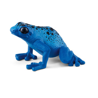 Schleich Blue Poison Dart Frog figurine with black spots on white background