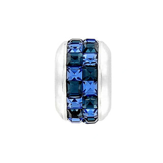 Close-up of Brighton Blue Spectrum Bead showing royal to navy gradient crystals between silver end caps
