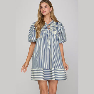 She + Sky Women's Dresses Blue Stripe Dress