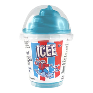 Toy container with blue lid and colorful label featuring the brand 'LCEE'.