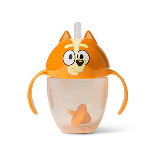 Bluey Weighted Trainer Straw Cup with orange Bingo character lid and handles