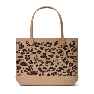 Bogg Bag Baby tote in tan with brown leopard print pattern and loop handles