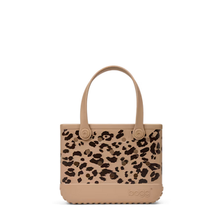 Bogg Bag Baby tote in tan leopard print EVA rubber with loop handles