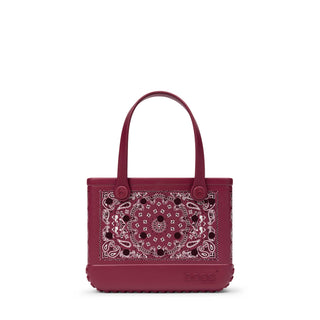 Bogg Bag Baby tote in maroon with bandana paisley print and circle cutouts