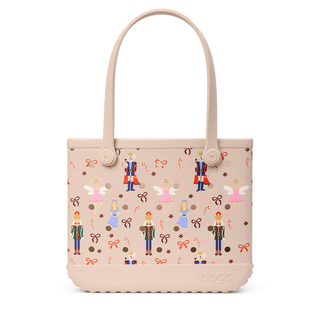 Bogg Bag Baby tote in linen with Sugar Plum Fairy nutcracker holiday print pattern
