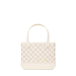 Bogg Bag Bitty small white checkered rubber tote bag with yellow dot details