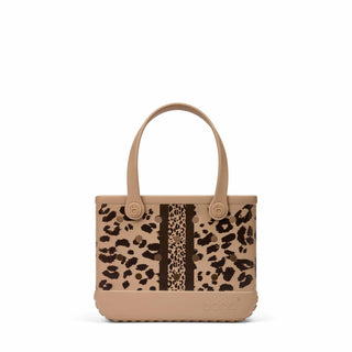 Bogg Bag Bitty tote in tan with leopard print and brown stripe detail