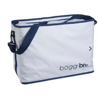White Bogg Bag Cooler with navy trim and adjustable strap