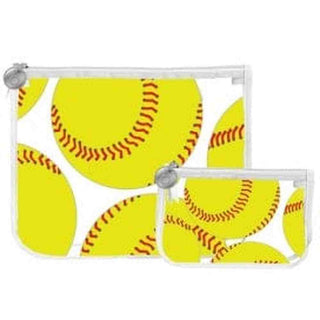 Bright yellow softball pattern Bogg Bag inserts with red stitched seams