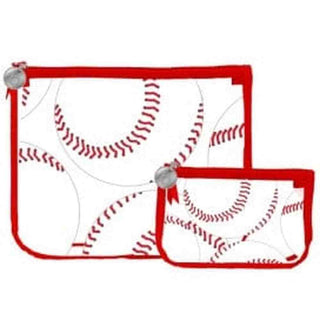 Baseball seam pattern Bogg insert bag set with red stitching and zipper tabs