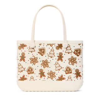 Bogg Bag Original tote in coconut cream with festive gingerbread cookie print pattern