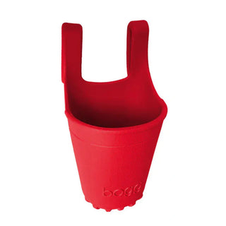Solid vibrant red silicone Bogg Bevy cup holder with matte finish and embossed logo