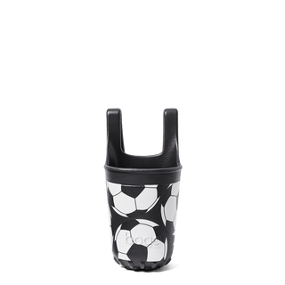 Black Bogg Bevy cup holder with classic soccer ball pattern print on lower half