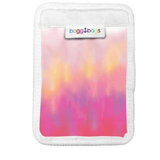 Bogg Bag strap wrap with pink yellow magenta purple gradient tie-dye pattern and white woven border