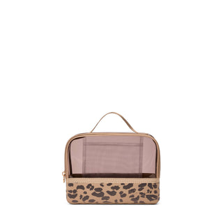 Bogg Bag clear cosmetic case with leopard print base and top handle