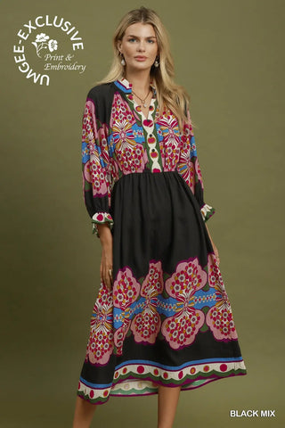 Boho Floral Print Midi Dress