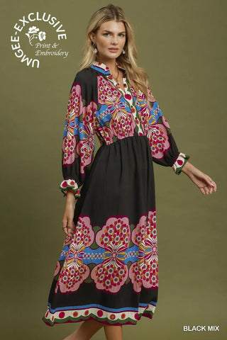 Boho Floral Print Midi Dress