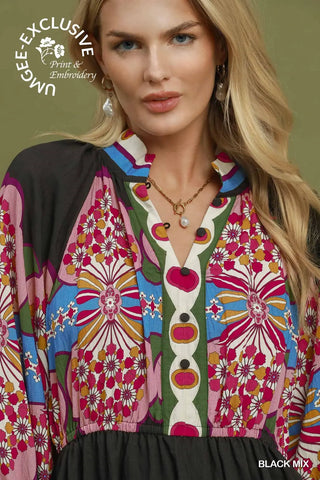 Boho Floral Print Midi Dress