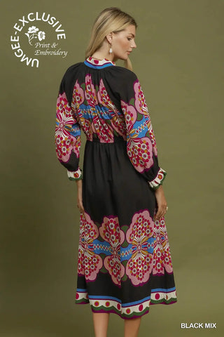 Boho Floral Print Midi Dress