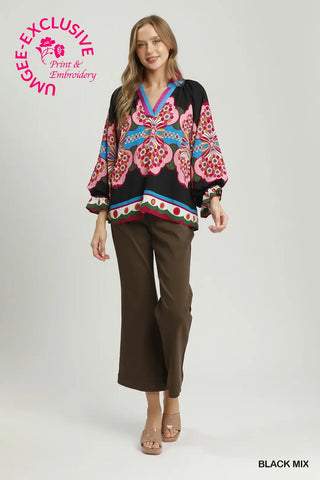 Boho Floral Print Peasant Blouse