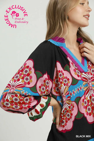 Boho Floral Print Peasant Blouse