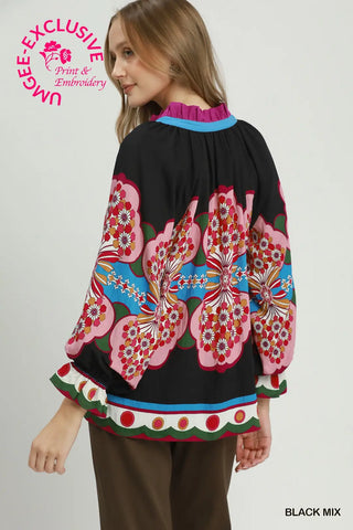 Boho Floral Print Peasant Blouse