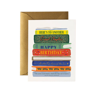 Rifle Paper Co. Book Stack Birthday Card with colorful stacked books and gold envelope