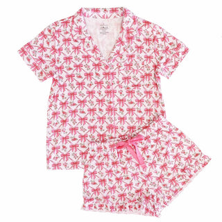Caden Lane brand tag visible on white pink bow pajama set layflat