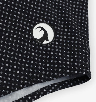 Black fabric with white star pattern and logo on a white background