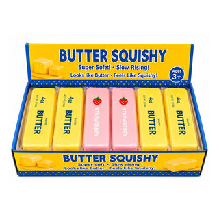 Butter Squishy sensory toy display box with salted butter and strawberry bars