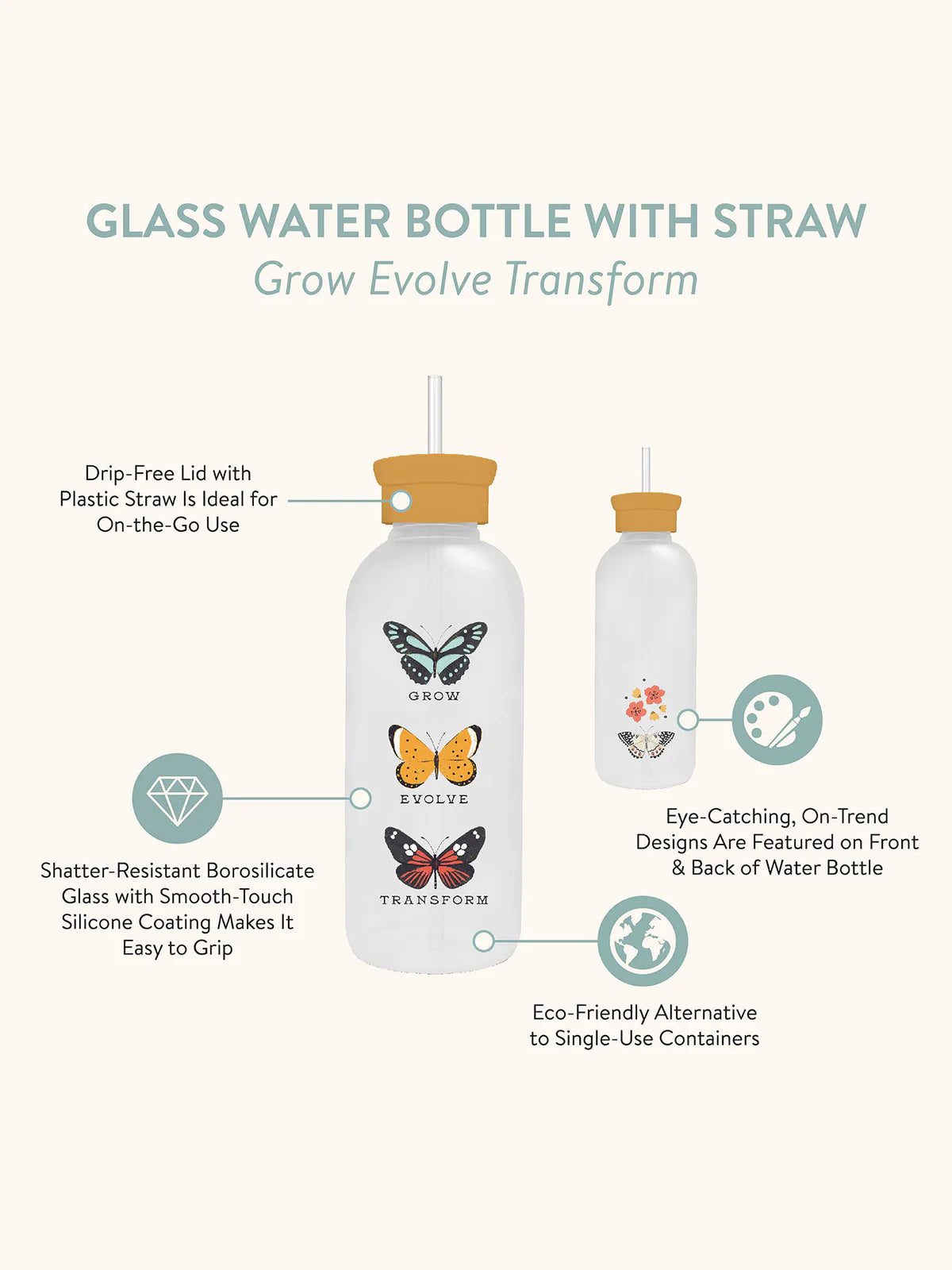 Glass water bottle/butterflies