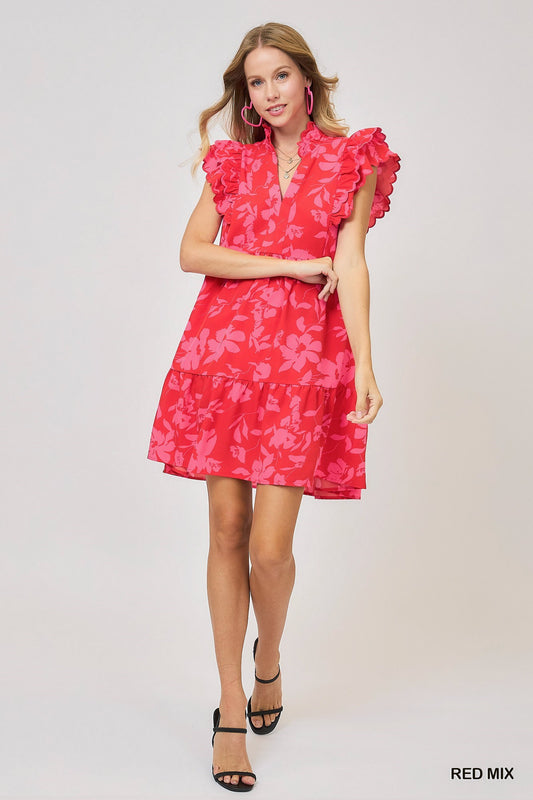 Red & Pink Floral Dress