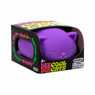 Schylling Nee Doh Cool Cats purple squishy cat stress ball toy in packaging