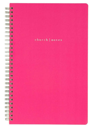 Hot pink spiral-bound church notes notebook by Girl Open Your Bible on white background