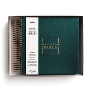 CSB Illustrating Bible spiral-bound green leathersoft edition in open gift box