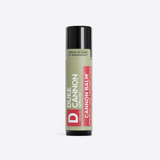 Duke Cannon Cannon Balm offensively large sunscreen lip balm in olive green tube with black cap