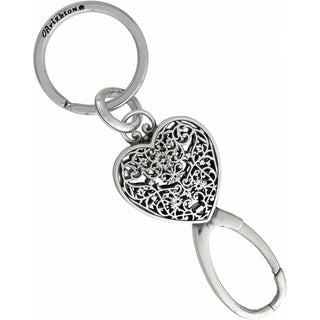 Brighton silver-plated heart key fob with floral vine filigree cutout and lobster clasp