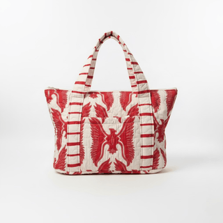 Chase Firebird Red Linen Zipper Tote