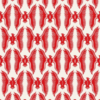 Repeating red firebird eagle pattern on cream white background, Chase Firebird print by Ida Mae.