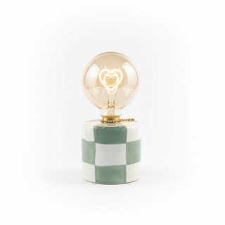 Checkered Ceramic LED Light turned on showing warm glow