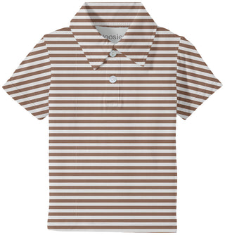 Goosies kids short-sleeve polo shirt in brown and white horizontal stripes