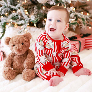 Caden Lane Baby Footies Christmas Bamboo Convertible Zip Rompers