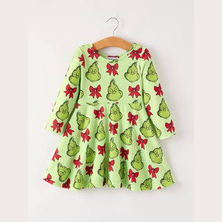 Rylee Faith Designs Kid's Dresses Christmas Bow Character Print Girls Dress