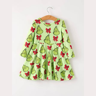 Rylee Faith Designs Kid's Dresses Christmas Bow Character Print Girls Dress