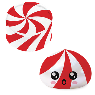 Red and white peppermint swirl Christmas dumpling plush with kawaii face