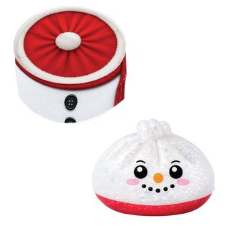Christmas snowman dumpling toy with glitter dome and red Santa hat box