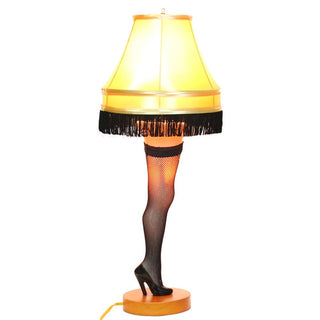 Department 56 A Christmas Story 40-inch leg lamp with fishnet stocking and fringed shade