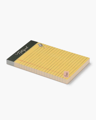 Rifle Paper Co. Class Notes Notepad with yellow ruled pages and dark green header
